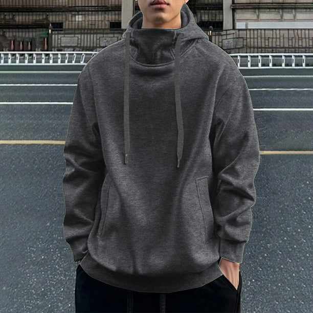 Ceisia Warm Mens Loose Fit Solid Color Gaiter Hood Pullover Sweatshirt Gifts