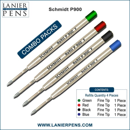 4X Schmidt P900 F Parker Style Ballpoint Refill Green/Red/Black/Blue Ink Fine Tip