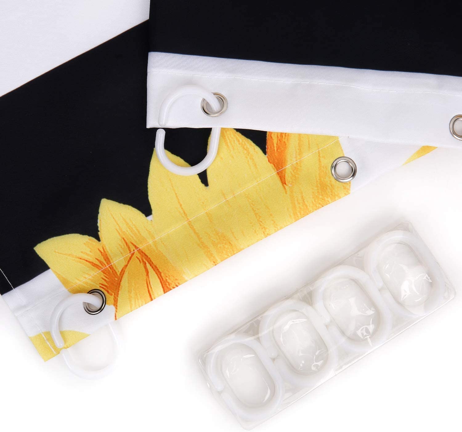Sunflower Shower Curtain Set with 12 Hooks,Fabric Black and White Striped Sunflower Bathroom Curtain Creative Yellow Floral Modern Bathroom Accessories, Machine Washable (72" W x 84" H)