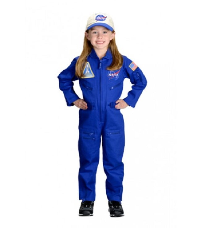 Blue Flight Suit Halloween Costume with Embroidered Cap (ages 68