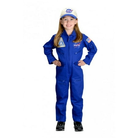 Blue Flight Suit Halloween Costume with Embroidered Cap (ages 6-8)