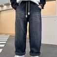 thumbnail image 5 of Boys Jeans Size 14-16 High Waisted Pull on Wide Leg Denim Pants Fashion Stretchy Soft Jogger Streetwear Pants Back To School Clothes for Boys 10-12, 5 of 6
