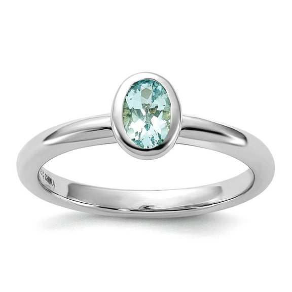 925 Sterling Silver Bezel Polished Stackable Oval Aquamarine Ring Size 9 Stackable Ring for Women