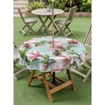thumbnail image 4 of Outdoor Tablecloth with Umbrella Hole for Patio/Picnic/Party/Camping, Pink Magnolia Waterproof Table Cloth Round Cover Washable, Rustic Botanical Budding Flowers Aqua Wooden (Dia 54"), 4 of 9
