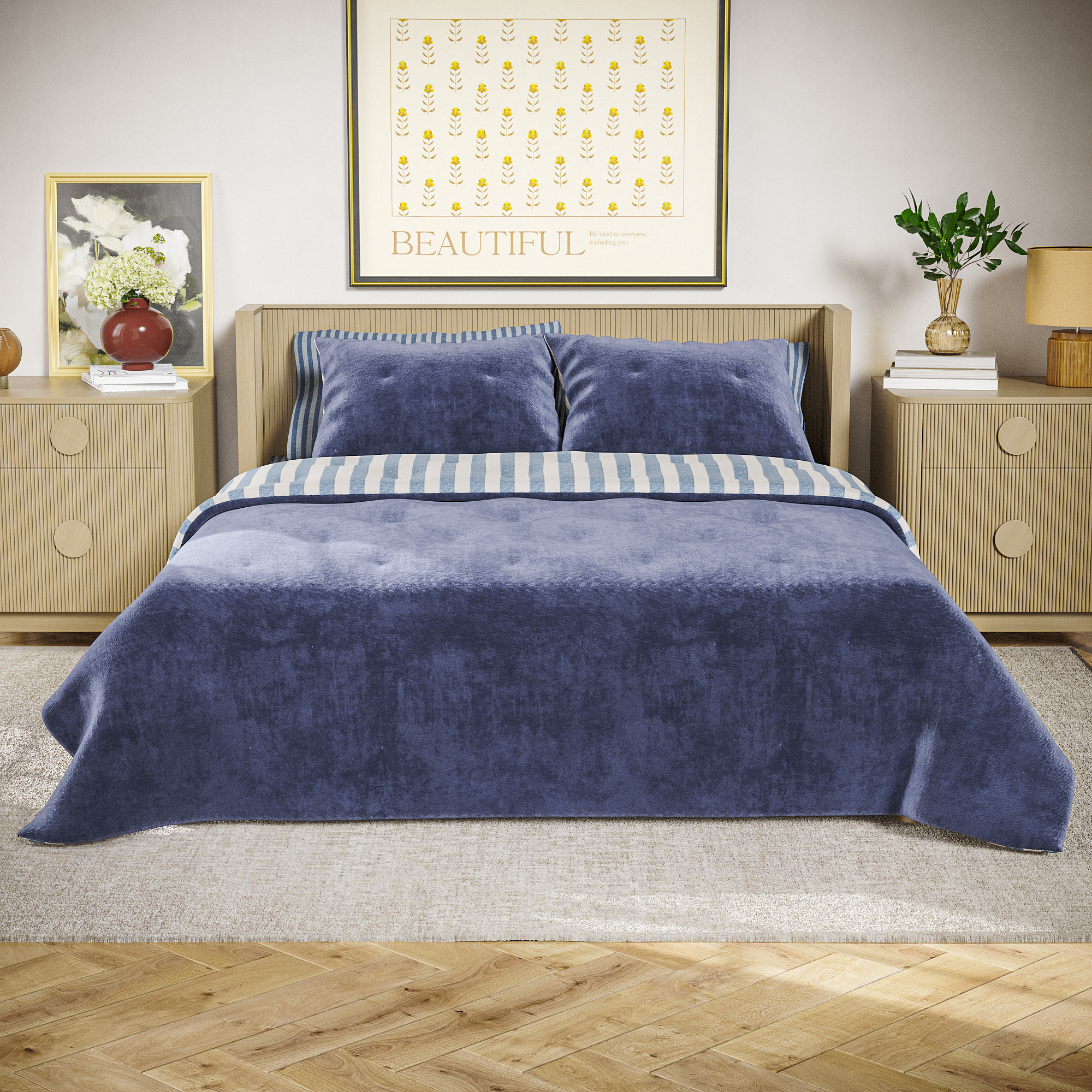 Beautiful The Bedding Collection By Drew Barrymore 100% Cotton, 100% Polyester Velvet Quilts, Full/Queen - Reversible