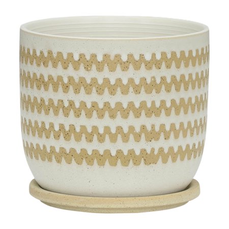 MMTX 8" ZIG-ZAG PLANTER W/ SAUCER, WHITE