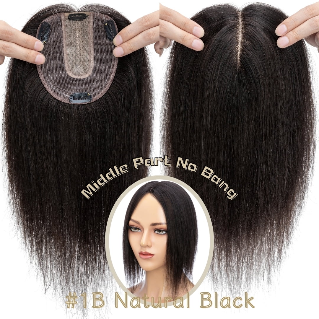 Clip In Hair Extensions 100% Remy Real Human Hair Piece Top Piece Toupee Woman's Topper For Thin Hair Hairpiece For Hair Loss Cover Russian Hair 6-18 inch Black
