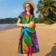 thumbnail image 4 of Fotbe Multicolored Beautiful Flower Vestido Largo de Moda para Mujer, Vestido Tipo Camiseta con Manga Corta y Estilo Casual a Rayas y Bloques de Color, 4 of 6