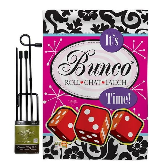 BD-PC-GS-115098-IP-BO-D-US14-BD 13 x 18.5 in. Its Bunco Time Special Occasion Party & Celebration Impressions Decorative Vertical Double Sided Garden Flag Set with Banner Pole