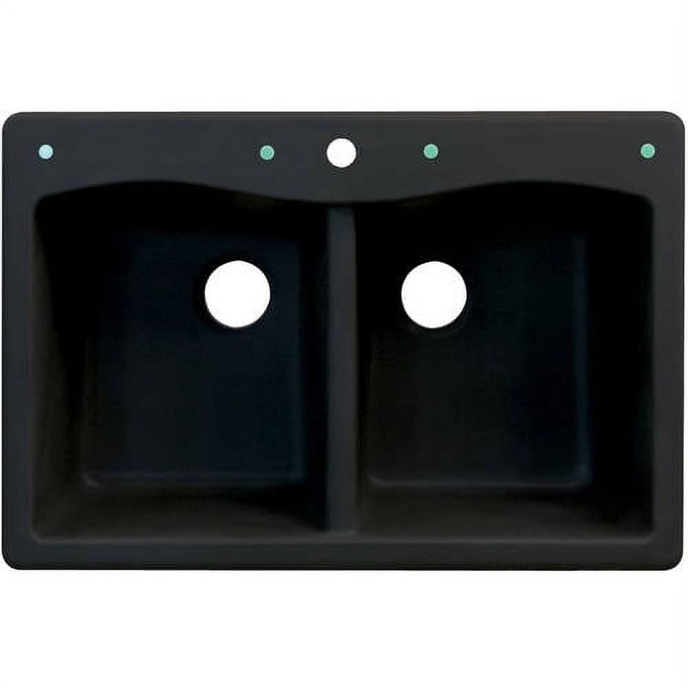 Transolid Aversa 33in x 22in silQ Granite Drop-in Double Bowl Kitchen Sink with 2 CE Faucet Holes, in Black