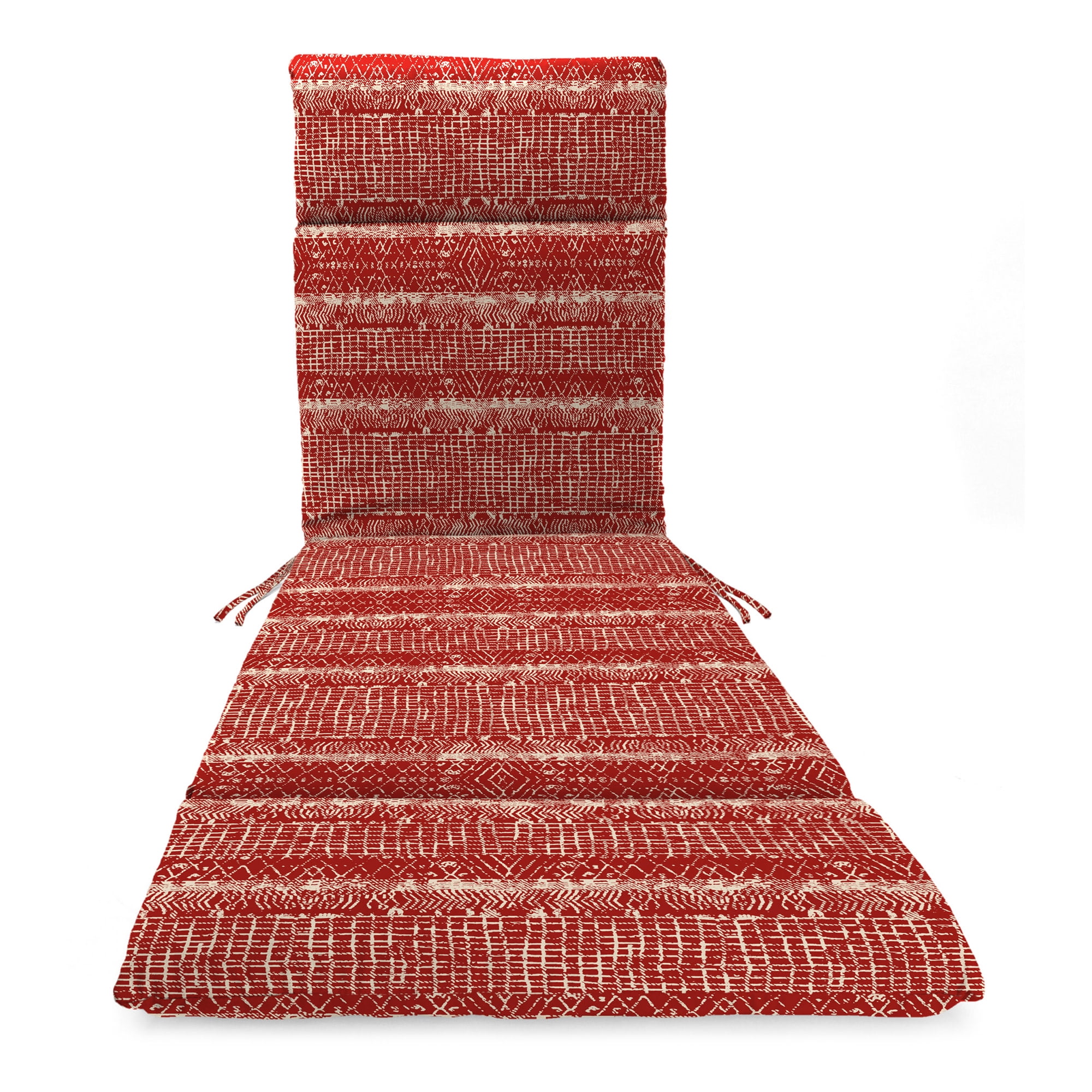 Jordan Manufacturing 72" x 21" Everest Caramel Red Ikat Rectangular Outdoor Chaise Lounge Cushion with Ties and Hanger Loop