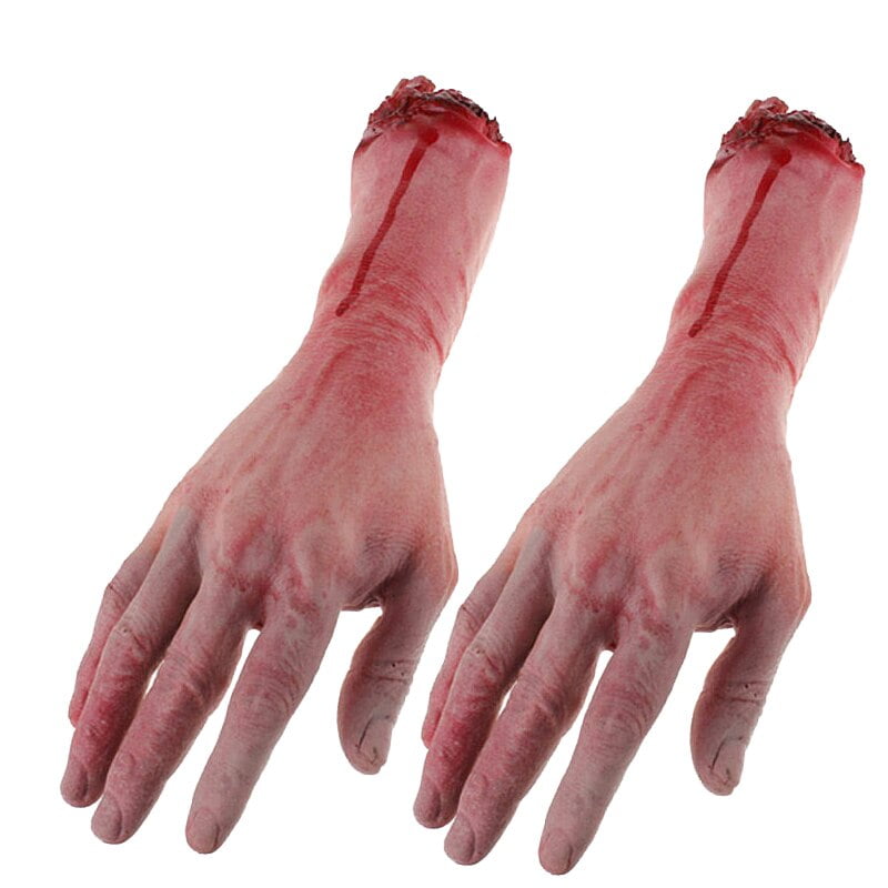 Brazo Falso De Halloween Quorvex - Mano Ensangrentada De 56 Cm, Con Manga A Cuadros, Decoración Terrorífica