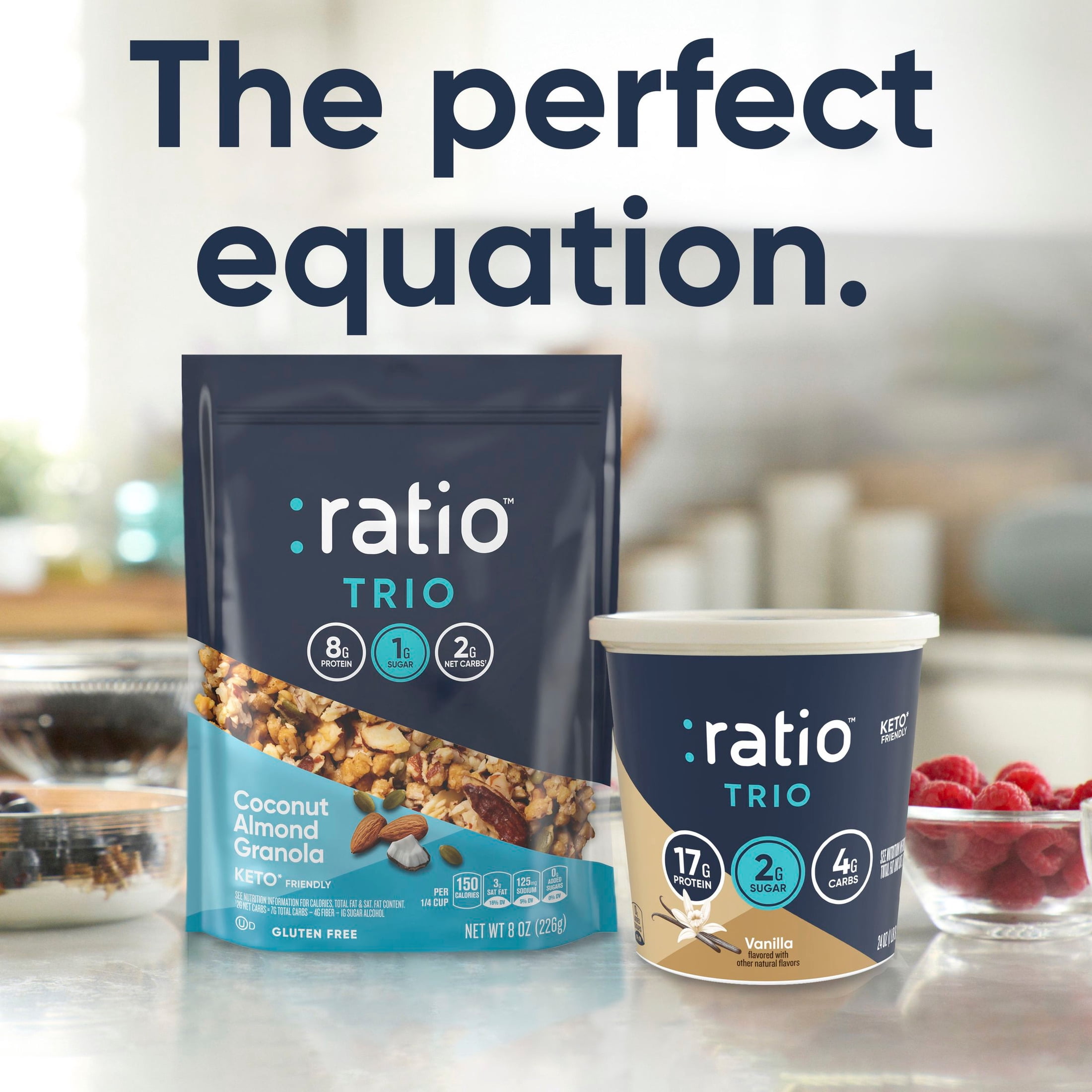 Ratio Trio Coconut Almond Granola Cereal, 1g Sugar, Keto Friendly, 8 oz Resealable Bag