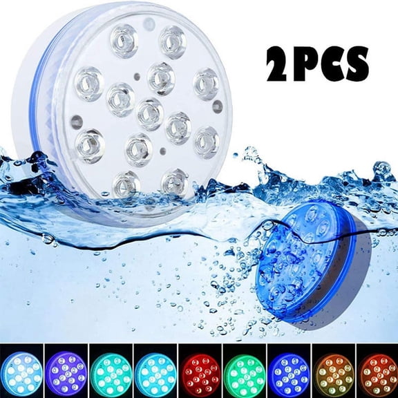 DISEN 2 Pcs Submersible Led Lights with Remote, LED Pool Lights for Above Ground Pools, Waterproof Underwater Led Lights Decorations for Fountain, Pond, Swimming Pool, Bathtub, Vase Decor