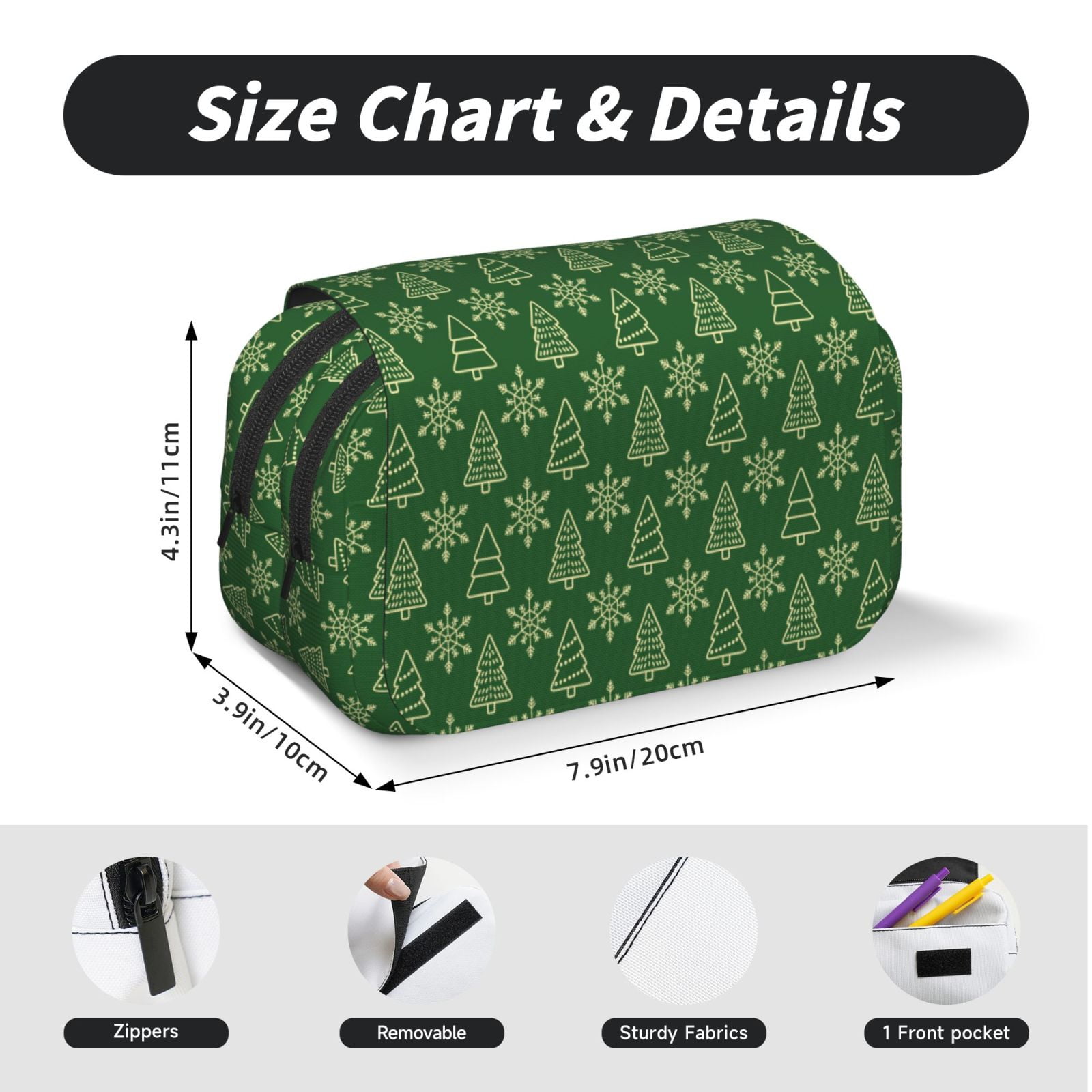 Rateoe Christmas (2) Pattern Double Clamshell Pen Case, Storage Organizer with Two Zipper Compartments– Holds Up to 50 Pencils & Pens