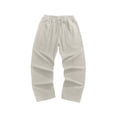 thumbnail image 5 of Jgppe Men's Casual Linen Pants Cotton Pockets Solid Color Elastic Waist Loose Drawstring Straight Leg Pants, 5 of 5