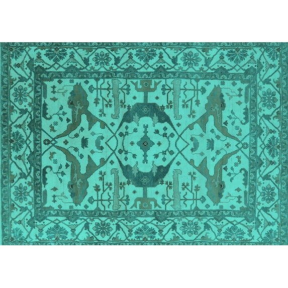 Ahgly Company Indoor Rectangle Oriental Turquoise Blue Industrial Area Rugs, 5' x 7'