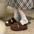 thumbnail image 6 of Gamivast Women's Slippers Fuzzy Open Toe Indoor Cozy Memory Foam Slip-on House Slides Shoes Warm Winter Platformed Chunky 2 Bands Slipper with Fleece Lining and Rubber Sole, 6 of 6