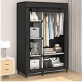 thumbnail image 2 of Canvas Wardrobe Portable Closet Wardrobe Clothes Storage with 6 Shelves and  Rail,Non-Woven Fabric, Quick and Easy Assembly,Black, 2 of 6