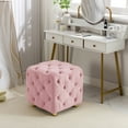 thumbnail image 3 of Foot Stool Ottoman, Cube Ottoman, Square Button Tufted Upholstered Velvet Ottoman, Modern Foot Rest Stool, Padded Footstool for Living Room, Bedroom, Entryway (Pink), 3 of 9