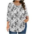 thumbnail image 2 of JTZGDY Plus Size Women 3/4 Sleeve Tunic Tops Casual Summer Tie Dye Floral Printed Ruched Pleated Crewneck Graphic T-Shirts Loose Flowy Comfy Work Business Tees Blouse White#04 L, 2 of 7