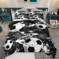 Homewish Boys Football Print Bedding Comforter Set, Cartoon Soccer Player Twin Comforter Sets, Black White Watercolor Reversible Bedding Set, Luxury Bedroom Decor, 2-Piece