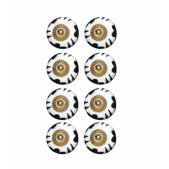 1.5" x 1.5" x 1.5" Black White And Gold  Knobs 8 Pack