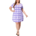 thumbnail image 1 of Vestido De TalGrande PaMujer, Túnica, Cuello En V, ManCorta, Dobladillo Redondo, Teñido Anudado, VestidosMedPierMorado claro 2X, 1 of 6