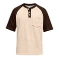 thumbnail image 5 of Hearthz Waffle Knit Thermal Henley Shirts for Men Raglan Short Sleeve Men Graphic T Shirts Moisture Wicking Color Block Men's Athletic Shirts & Tees with Pocket Khaki M, 5 of 6