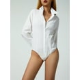thumbnail image 4 of Woman's Fashionable Sexy Solid Color Slim Jumpsuit, Lapel Long Sleeve Button Elastic One-piece, 4 of 9