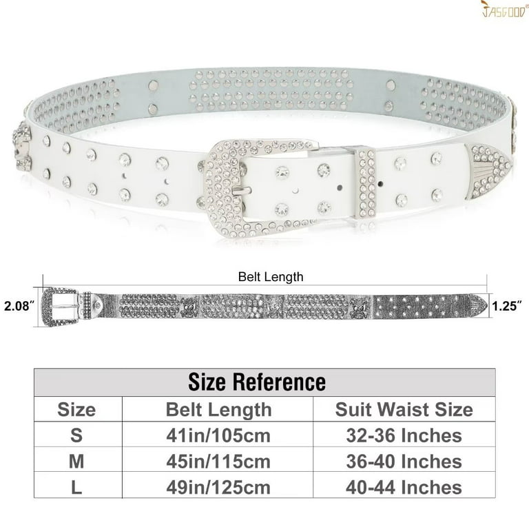 White Diamond Embossed Studded Belt 32 / White / Leather