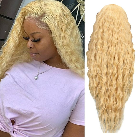 FSTDelivery Deep Wave Lace Front Wigs Human Hair, Women's Golden Gradient Curl Set Wavy Curl Wig Hair Wigs, Human Hair Wigs for Black White and Elderly Women