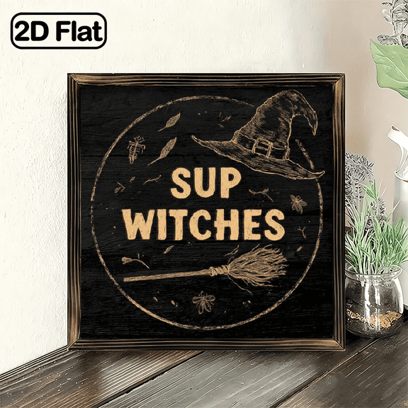 2D Flat - Halloween Welcome Door Sign Decor, Happy Halloween Front Door Sign for House Home Porch, Happy Halloween Witch Decoration, Sup Withces