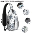 thumbnail image 2 of Sling Backpack,Blue Christmas Snowflake Pattern Crossbody Bag with Water Bottle Holder,Waterproof Sling Bag for Men/Women with Chest Phone Holder for Hiking,Travel, 2 of 6