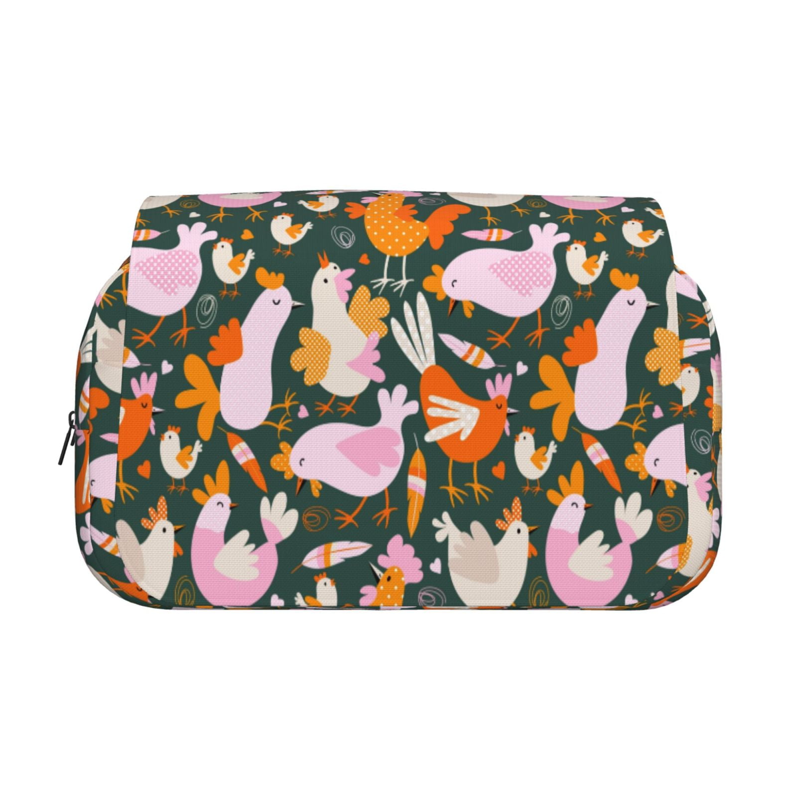 Rateoe Roosters and Chicks Pattern Double Clamshell Pen Case, Storage Organizer with Two Zipper Compartments– Holds Up to 50 Pencils & Pens