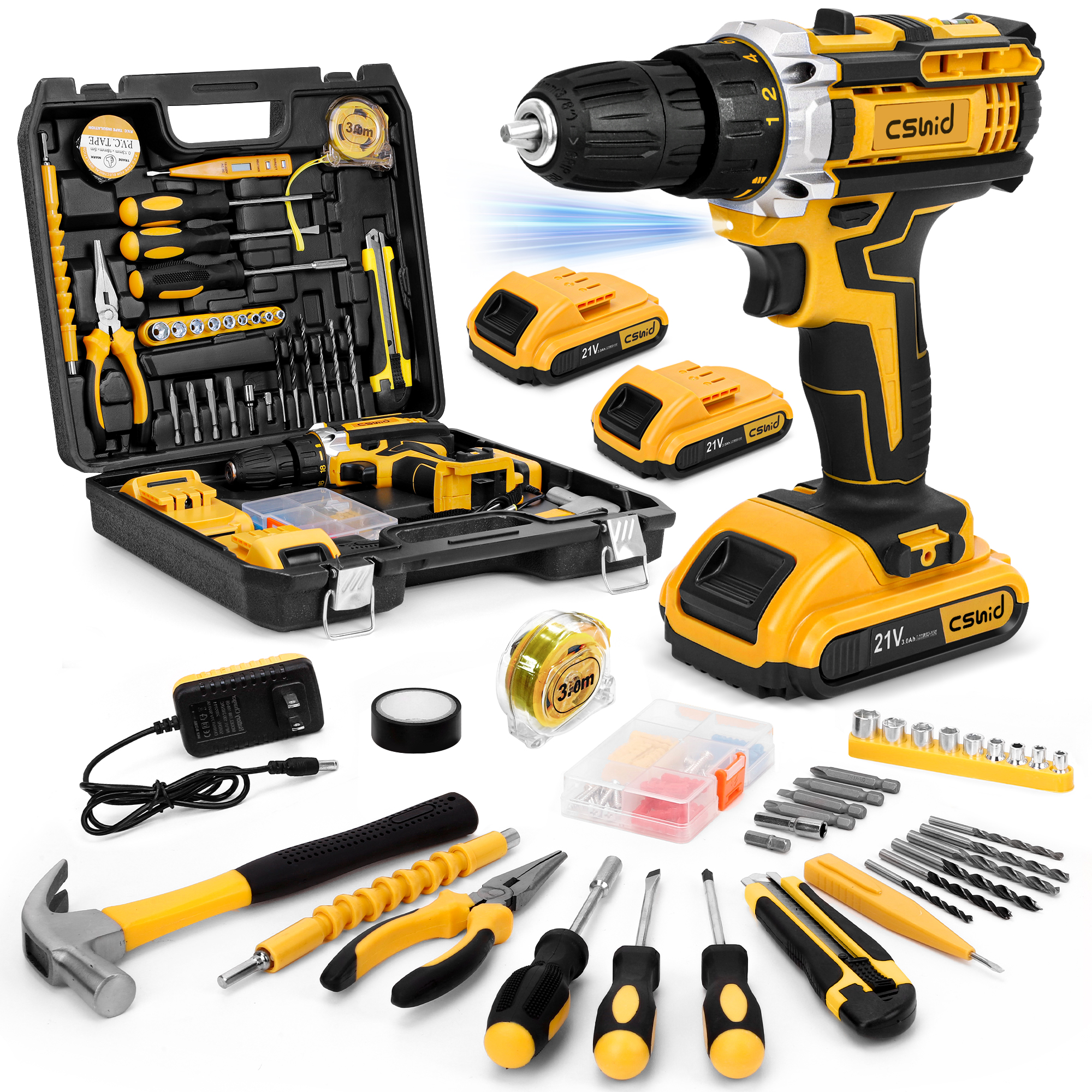 Cshidworld 95-Piece Tool Set with 21V Cordless Drill & Batteries photo 1