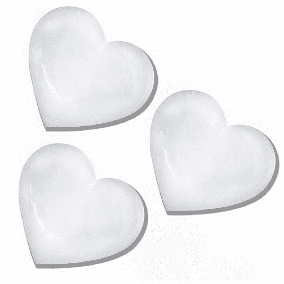Natural Solution Selenite Crystal Heart Stone, Decorative Selenite Stones - Pack of 3