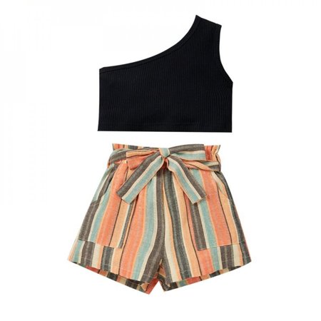 

Clearance Sale Toddler Kid Girls Sleeveless Clothes Summer Kids Girls Sleeveless top + Striped Print Shorts Outfits Set ChiildrenClothing