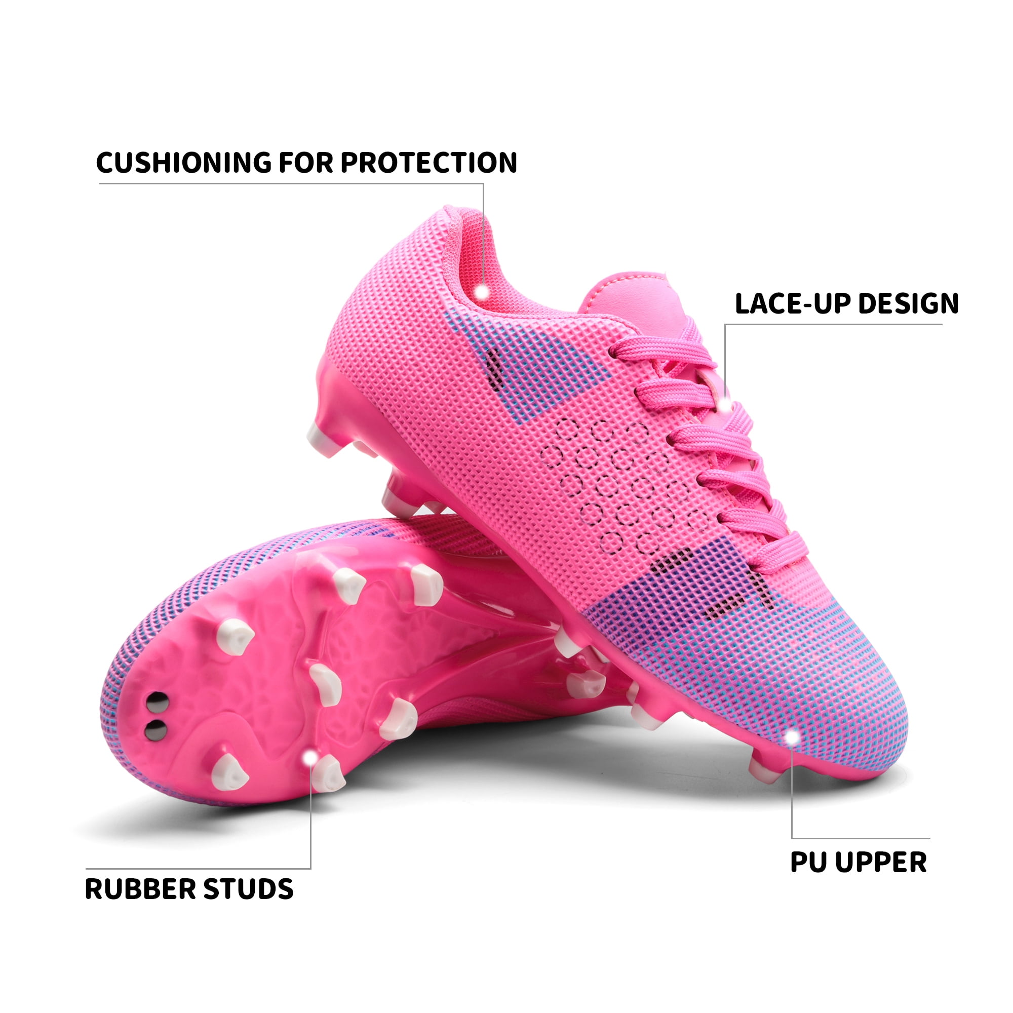 Dream Pairs Boys Girls Soccer Cleats Kids Football Shoes Toddler/Little Kid/Big Kid SDSO224K ROSE RED/WHITE Size 6