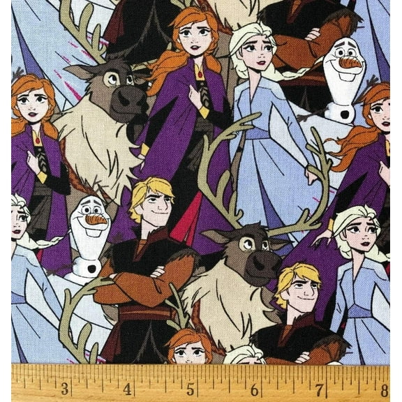 1 Fat Quarter - Frozen Friends Cotton Fabric - Elsa Anna Olaf & More (Great for Quilting, Sewing, Craft Projects & More) 18" X 21"