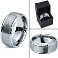 thumbnail image 4 of Tungsten Heart Compass Band Ring 8mm Men Women Comfort Fit Gray Step Bevel Edge Brushed Polished, 4 of 4