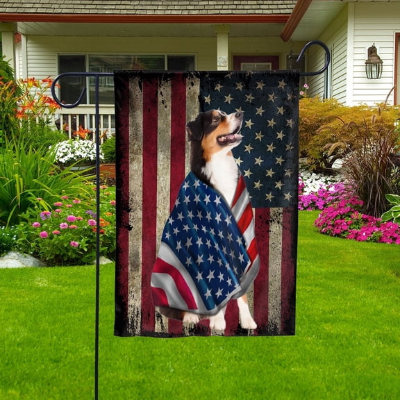 American Flag with Australian Shepherd Dog stand under the cross Patriot Patriotic 4th of july House Flag, Double-Sided Decorative Outdoor Flag, Patriotic Polyester Yard Flag 29.5 x 39.5 in