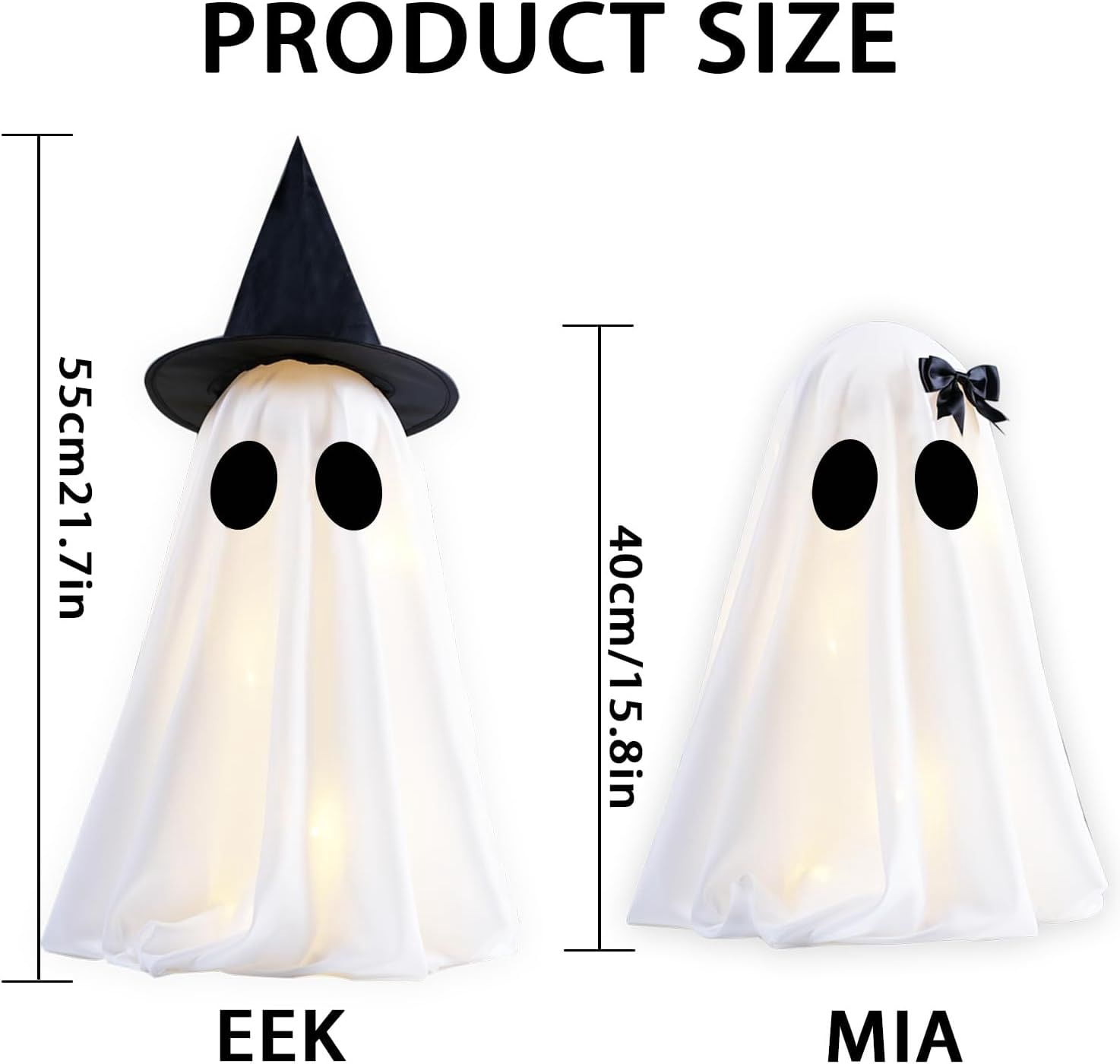 2 Pack Light Up Ghost Decorations with Timer Male Female for Halloween