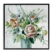 Stupell Industries Sage & Peach Blossoms Botanical & Floral Painting Black Framed Art Print Wall Art, 12 x 12