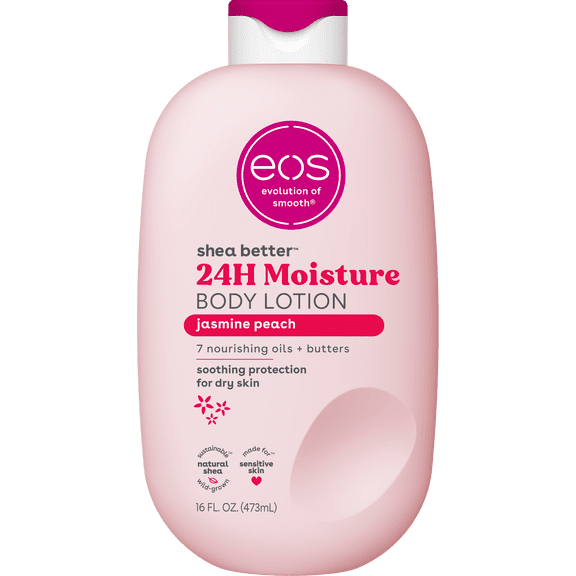 eos Shea Better Body Lotion- Jasmine Peach, Soothes Dry Skin, 16 fl oz