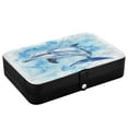 thumbnail image 3 of Leather Jewelry Box Rectangular 8.27x5.5x1.78In Travel Jewelry Storage Earrings Necklace Bracelet Watch Brooch Storage Blue Watercolor Dolphin Pattern, 3 of 5