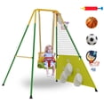 thumbnail image 3 of 3-in-1 Toddler Swing Set with Basketball Hoop and Soccer Goals , Indoor/Outdoor Baby Swing with Foldable Metal Stand, Kids Swing Set for Backyard, Clear Instructions, Easy to Assemble & Store, 3 of 10