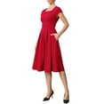 thumbnail image 4 of INSPIRE CHIC Retro Dresses for Womens Vintage Square Neck Cap Sleeve Fit and Flare Midi Dress S Red, 4 of 6