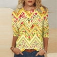 thumbnail image 2 of PuLe Long Sleeve Shirts for Women 3/4 Length Sleeve Womens Tops Summer Three Quarter Striped Shirts Dressy Casual Printed Tunic Tops Women Blouses, 2 of 5