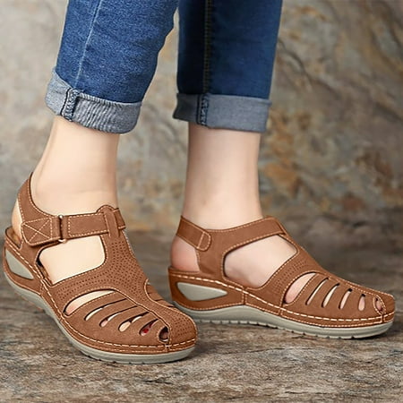 

HaiMao Women s Closed Toe Gladiator Wedge Sandals Clearance Dressy Comfort Casual Woven Summer Shoes Brown 8(39)